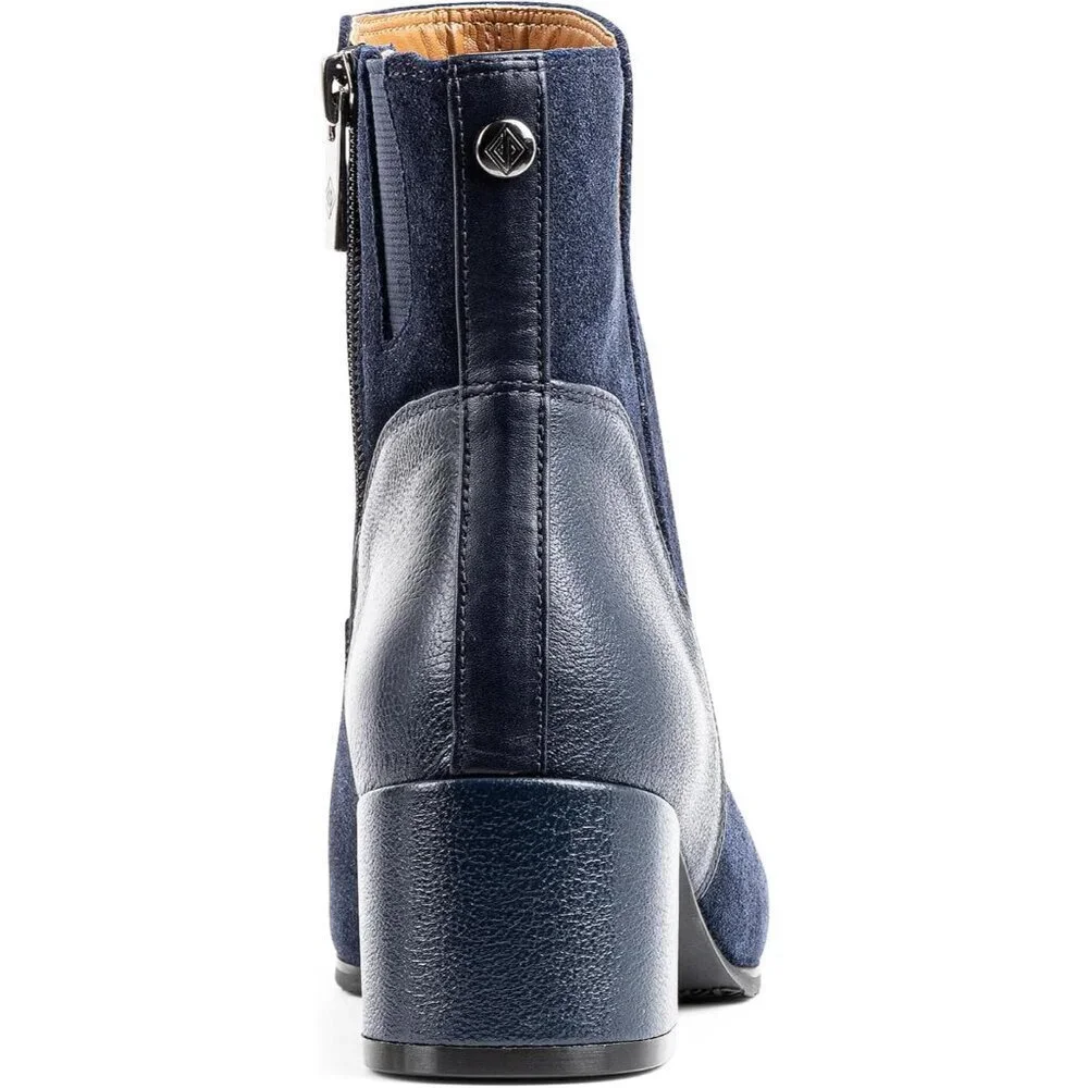 Women's Navy Kelsee Rubber Suede Ankle Block Heel Zipper Booties